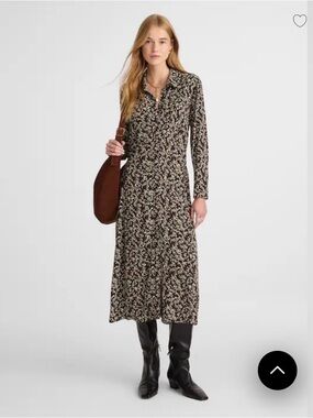 Madewell Brown and Cream Floral Button-Front Long-Sleeve Midi Dress